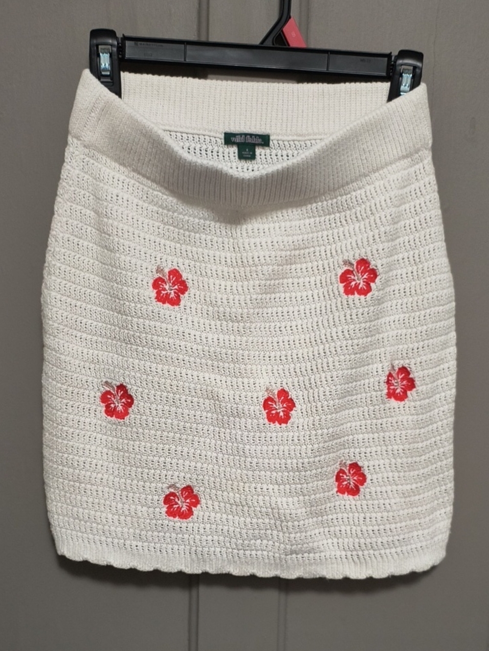 wild fable White Crochet Mini Skirt with Red Floral Appliqués